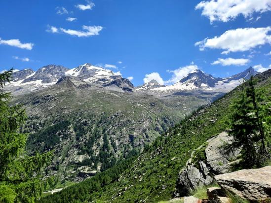 Grand Paradis, Tresenta et Ciarforon depuis le sentier d'accès au refuge Savoia depuis Pont