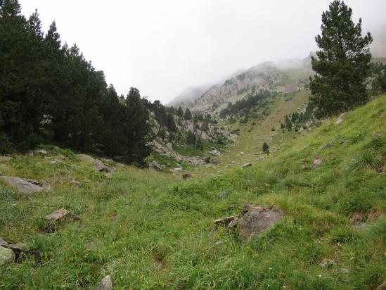 Descente du vallon après avoir franchi le collet qui se trouve au-dessus du refugi d'Airoto